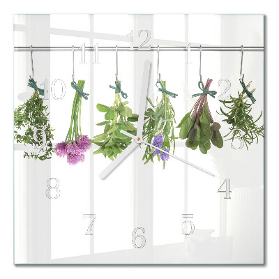 Glass clock square Herbs