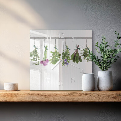 Glass clock square Herbs