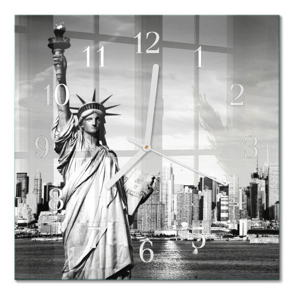 Glass wall clock square Statue of liberty