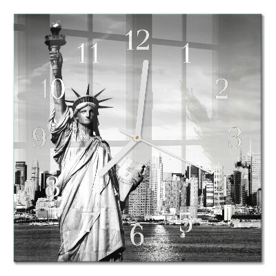 Glass wall clock square Statue of liberty