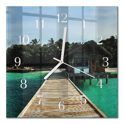 Glass wall clock square Sea palms