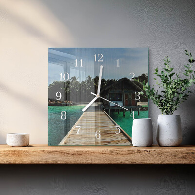 Glass wall clock square Sea palms