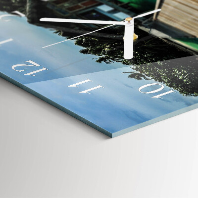 Glass wall clock square Sea palms