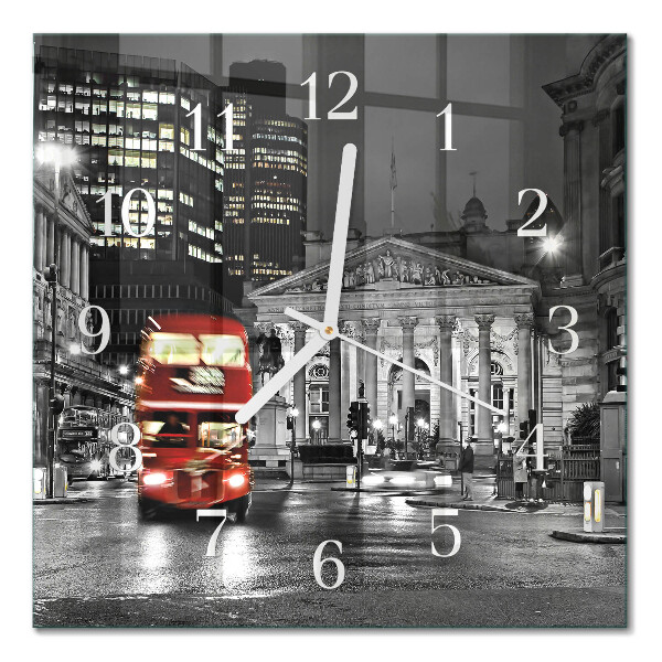 Glass wall clock square London bus