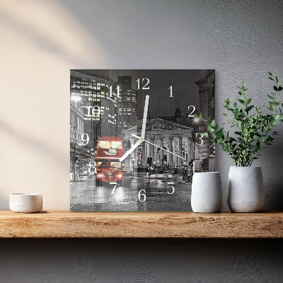 Glass wall clock square London bus