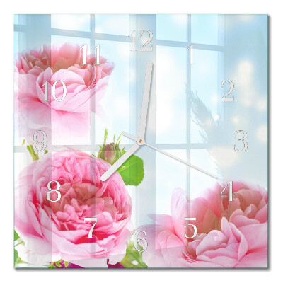 Glass clock square Peonies