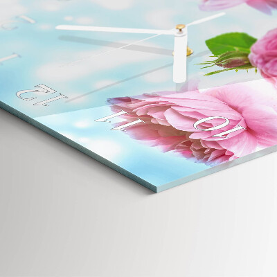 Glass clock square Peonies