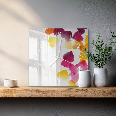 Glass wall clock square Colorful hearts