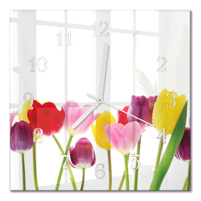 Square wall clock Colorful tulips