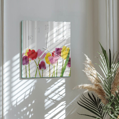 Square wall clock Colorful tulips