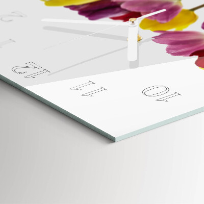 Square wall clock Colorful tulips
