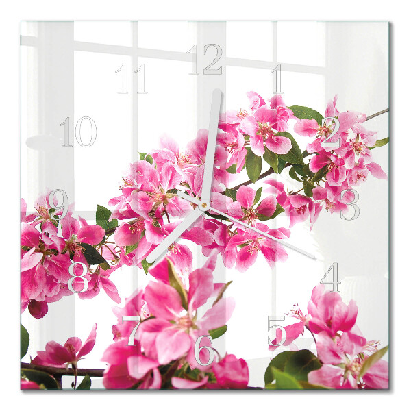 Glass clock square Flowers