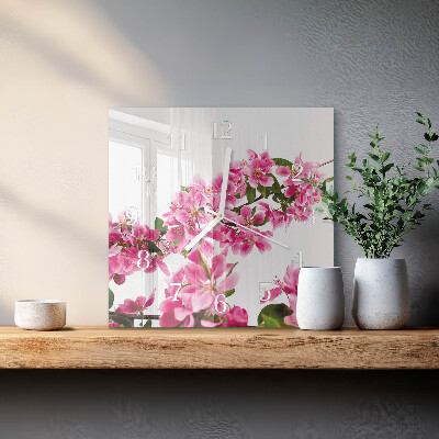 Glass clock square Flowers