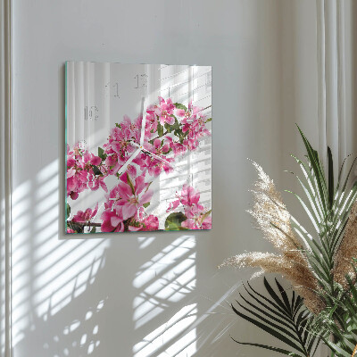 Glass clock square Flowers