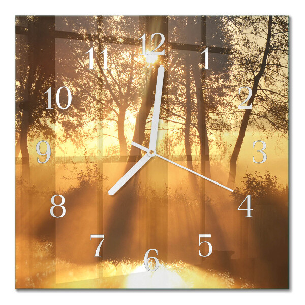 Square wall clock Trees in the fog