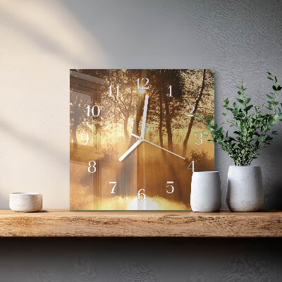 Square wall clock Trees in the fog