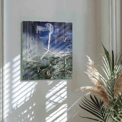 Square wall clock Mountains moon