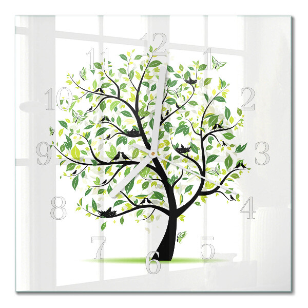 Glass wall clock square Tree
