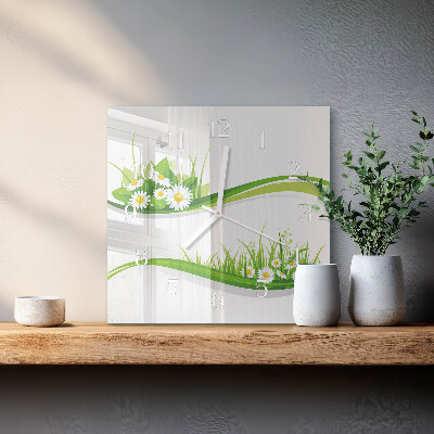 Glass wall clock square Daisy