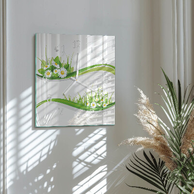Glass wall clock square Daisy