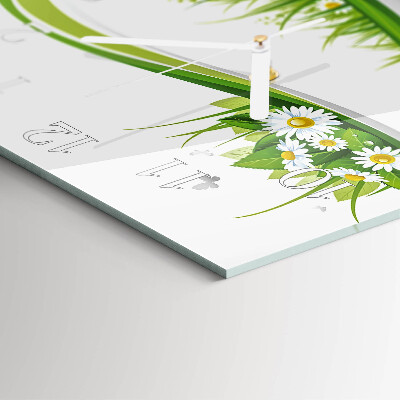 Glass wall clock square Daisy