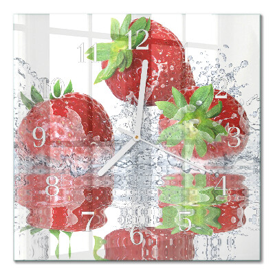 Glass wall clock square Strawberries