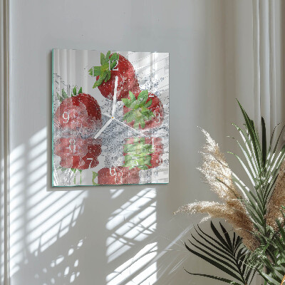 Glass wall clock square Strawberries