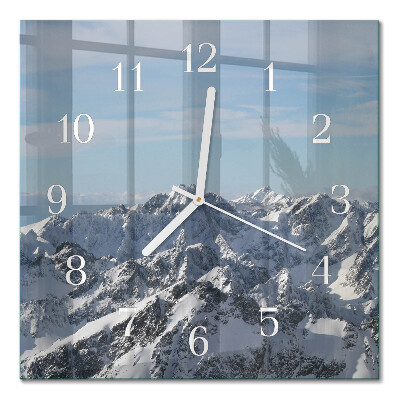 Glass wall clock square Mountains