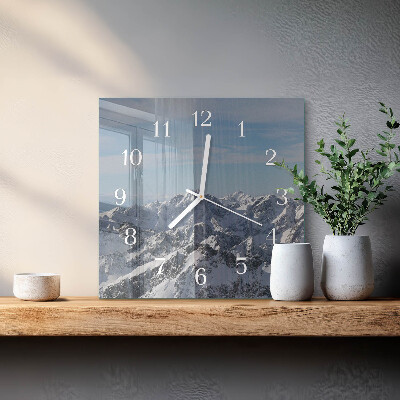 Glass wall clock square Mountains