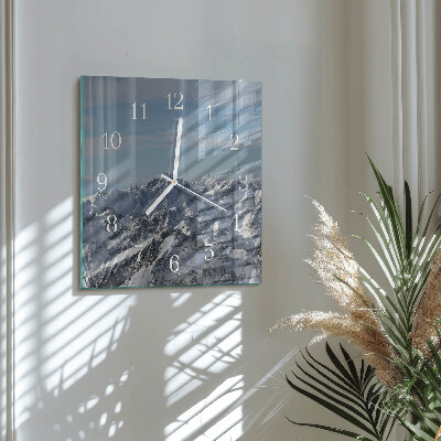 Glass wall clock square Mountains