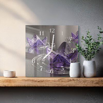 Square wall clock Glass flowers