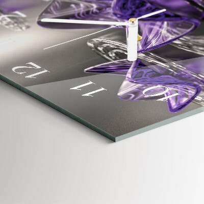 Square wall clock Glass flowers