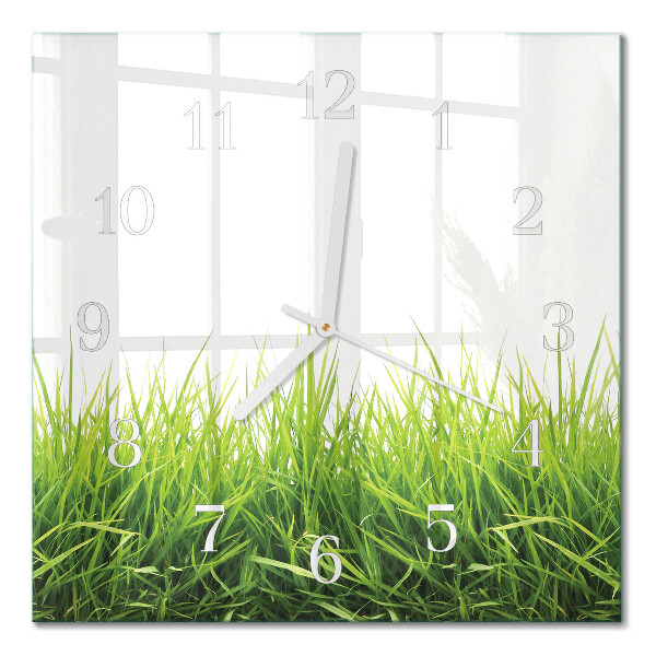 Glass clock square Grass
