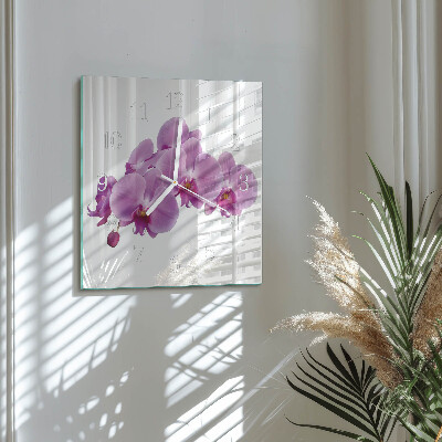 Glass wall clock square Orchid