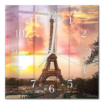 Glass wall clock square Eiffel tower paris