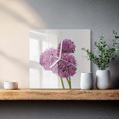 Glass clock square Flower