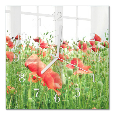 Glass wall clock square Poppies