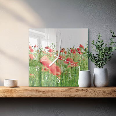 Glass wall clock square Poppies