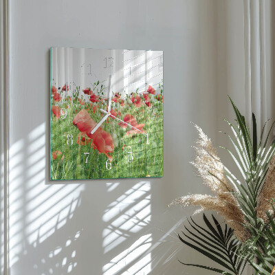 Glass wall clock square Poppies