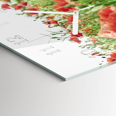 Glass wall clock square Poppies