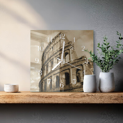 Glass wall clock square The colosseum in sepia