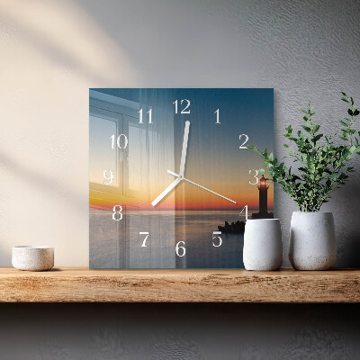 Glass wall clock square Lighthouse sea