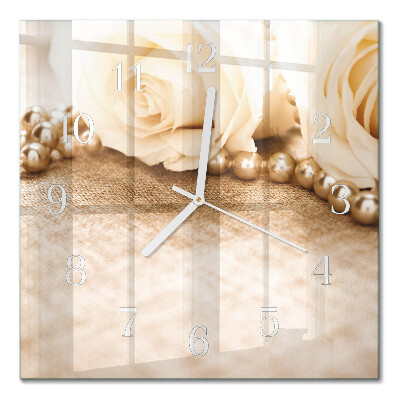 Glass clock square Vintage roses in sepia