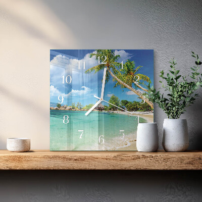 Square wall clock Palm trees on the beach