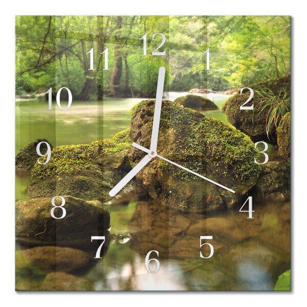Glass wall clock square River landscape