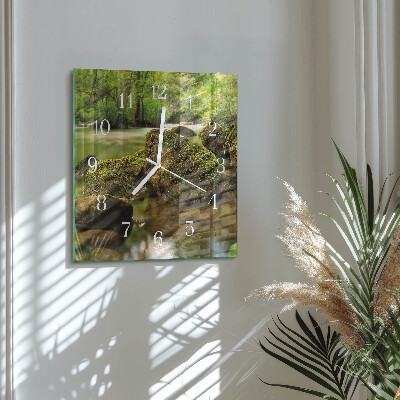 Glass wall clock square River landscape