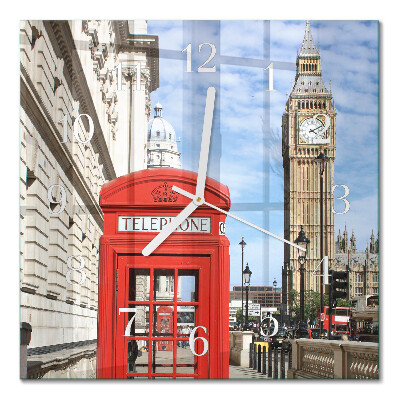 Square kitchen clock Red telephone booth