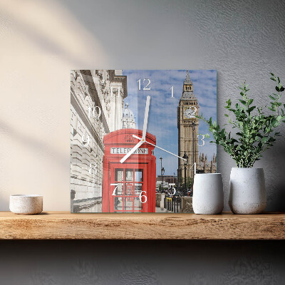 Square kitchen clock Red telephone booth