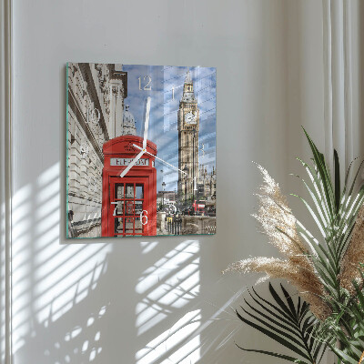 Square kitchen clock Red telephone booth