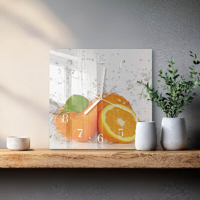 Glass clock square Oranges